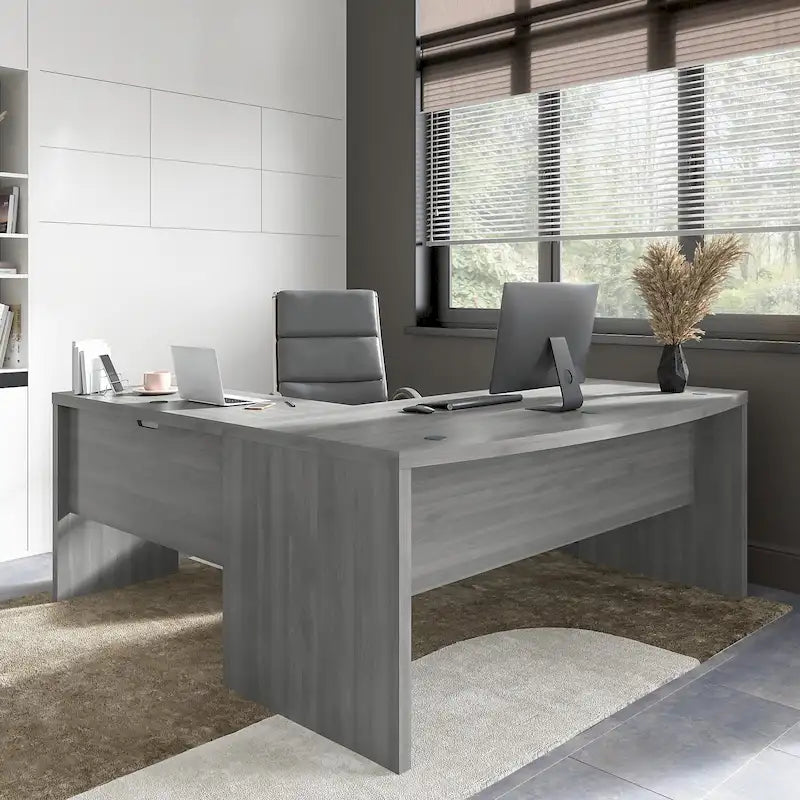 72"W Bow Front L-Shaped Desk with 42"W Return Thermally Fused Laminate 200lbs Capacity Contemporary Office Desk Right/Left Config