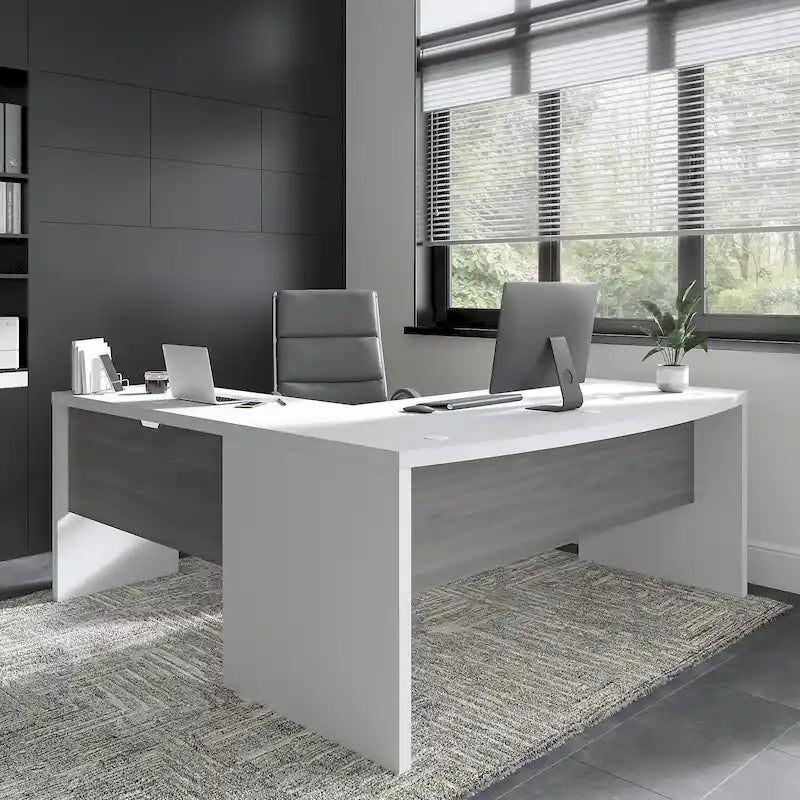 72"W Bow Front L-Shaped Desk with 42"W Return Thermally Fused Laminate 200lbs Capacity Contemporary Office Desk Right/Left Config