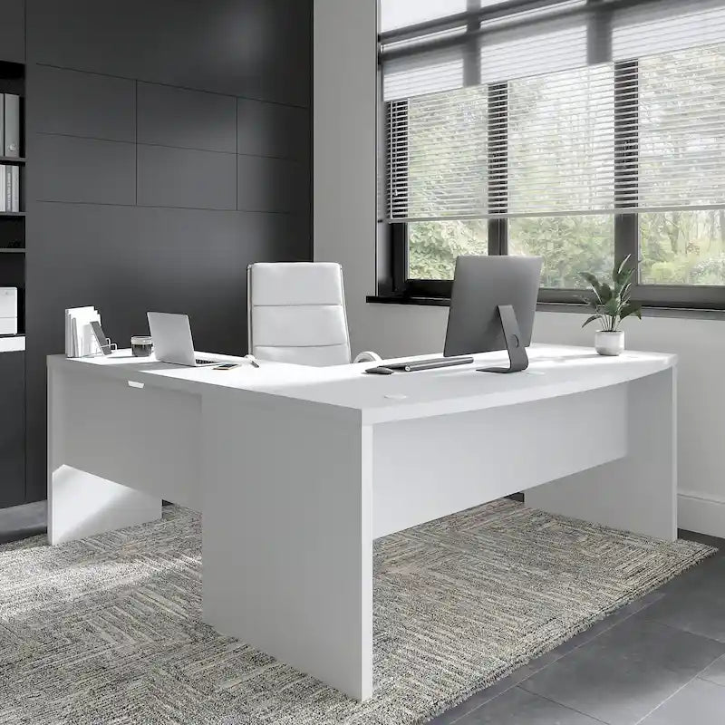 72"W Bow Front L-Shaped Desk with 42"W Return Thermally Fused Laminate 200lbs Capacity Contemporary Office Desk Right/Left Config