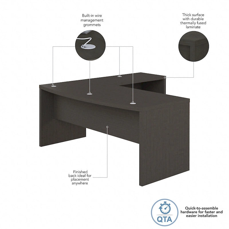 72"W Bow Front L-Shaped Desk with 42"W Return Thermally Fused Laminate 200lbs Capacity Contemporary Office Desk Right/Left Config