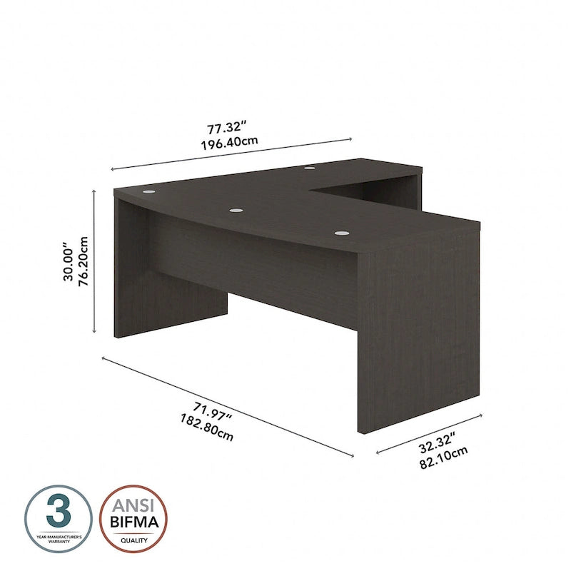72"W Bow Front L-Shaped Desk with 42"W Return Thermally Fused Laminate 200lbs Capacity Contemporary Office Desk Right/Left Config
