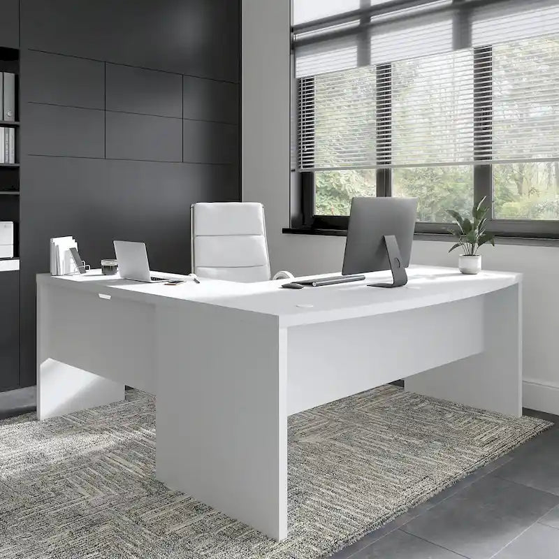72"W Bow Front L-Shaped Desk with 42"W Return Thermally Fused Laminate 200lbs Capacity Contemporary Office Desk Right/Left Config