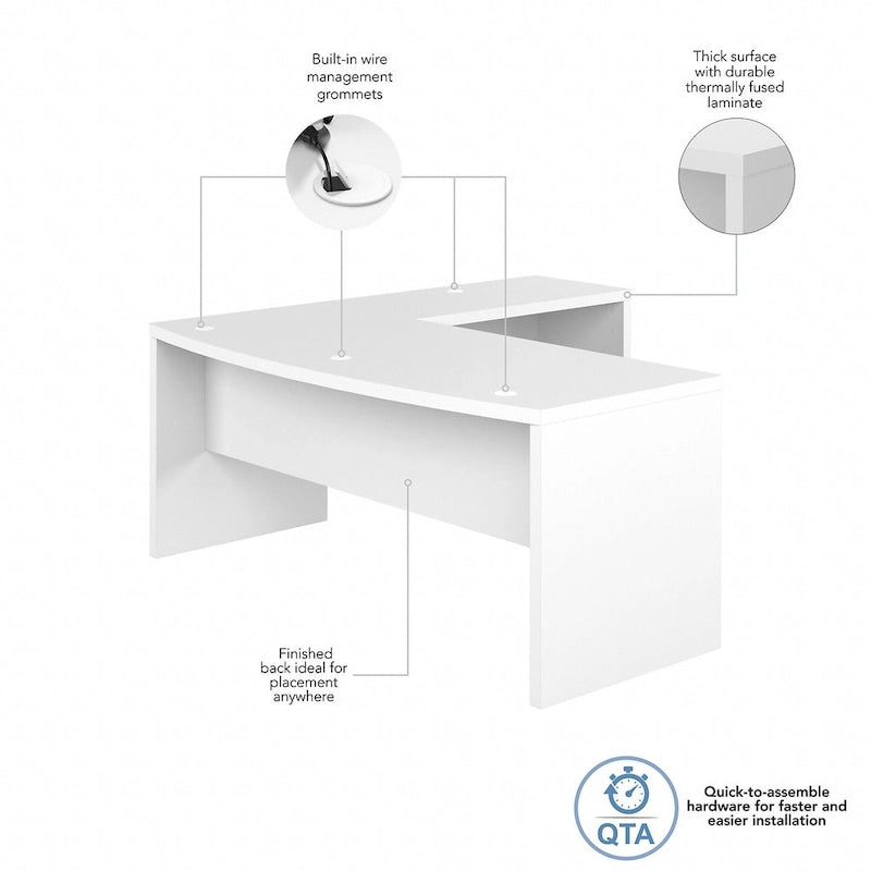 72"W Bow Front L-Shaped Desk with 42"W Return Thermally Fused Laminate 200lbs Capacity Contemporary Office Desk Right/Left Config