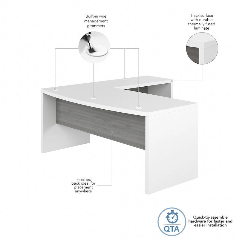 72"W Bow Front L-Shaped Desk with 42"W Return Thermally Fused Laminate 200lbs Capacity Contemporary Office Desk Right/Left Config