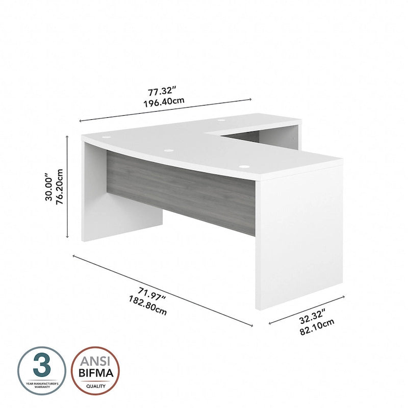 72"W Bow Front L-Shaped Desk with 42"W Return Thermally Fused Laminate 200lbs Capacity Contemporary Office Desk Right/Left Config