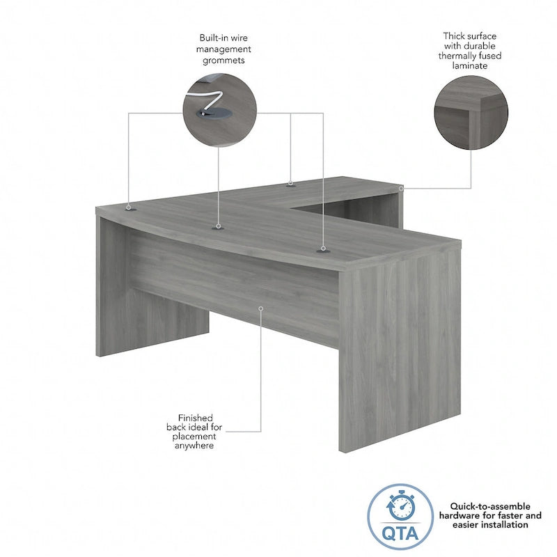 72"W Bow Front L-Shaped Desk with 42"W Return Thermally Fused Laminate 200lbs Capacity Contemporary Office Desk Right/Left Config