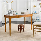 Modern Coastal Writing Desk with 1 Drawer - Bamboo-Inspired Wood Frame Office Furniture