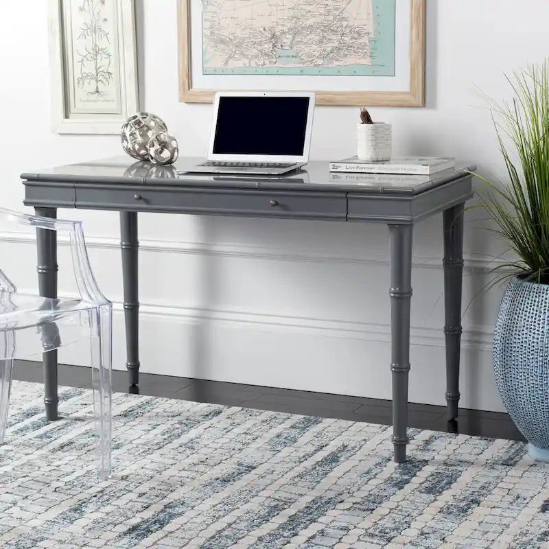 Modern Coastal Writing Desk with 1 Drawer - Bamboo-Inspired Wood Frame Office Furniture
