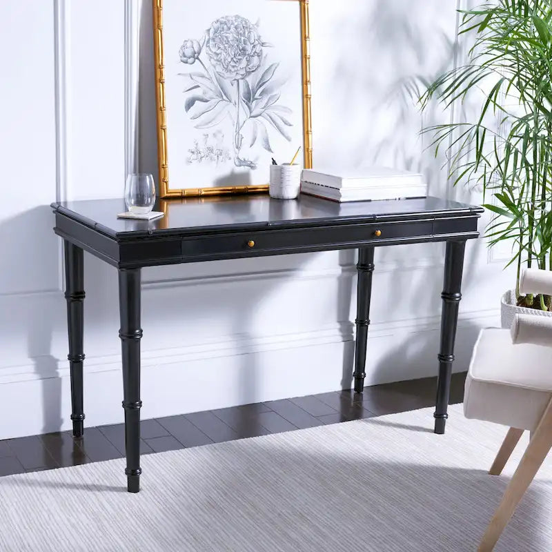 Modern Coastal Writing Desk with 1 Drawer - Bamboo-Inspired Wood Frame Office Furniture