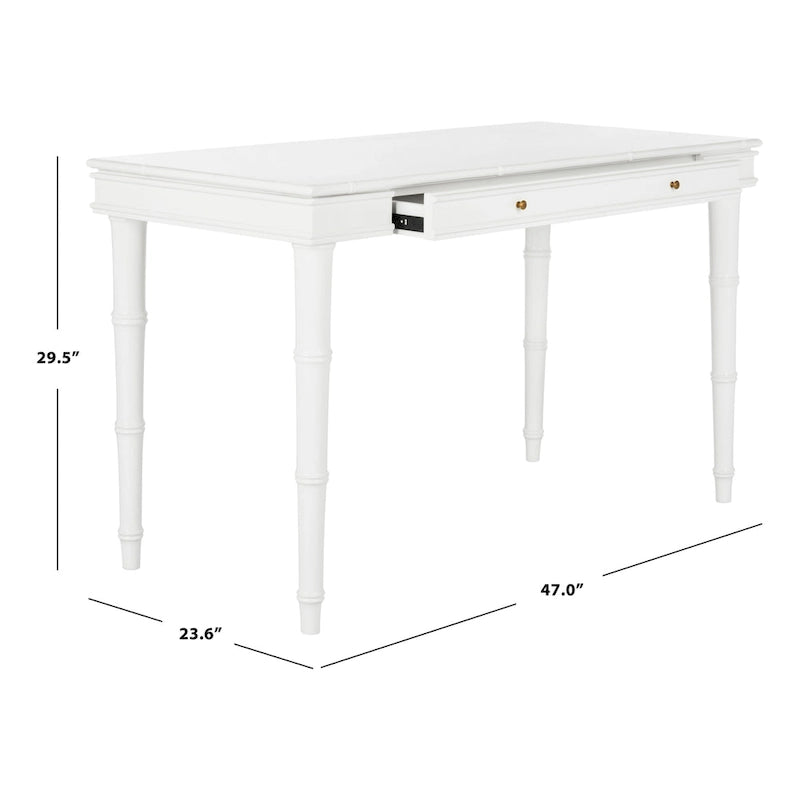 Modern Coastal Writing Desk with 1 Drawer - Bamboo-Inspired Wood Frame Office Furniture