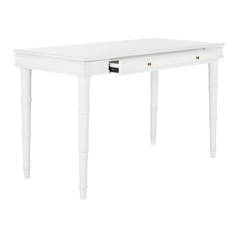 Modern Coastal Writing Desk with 1 Drawer - Bamboo-Inspired Wood Frame Office Furniture