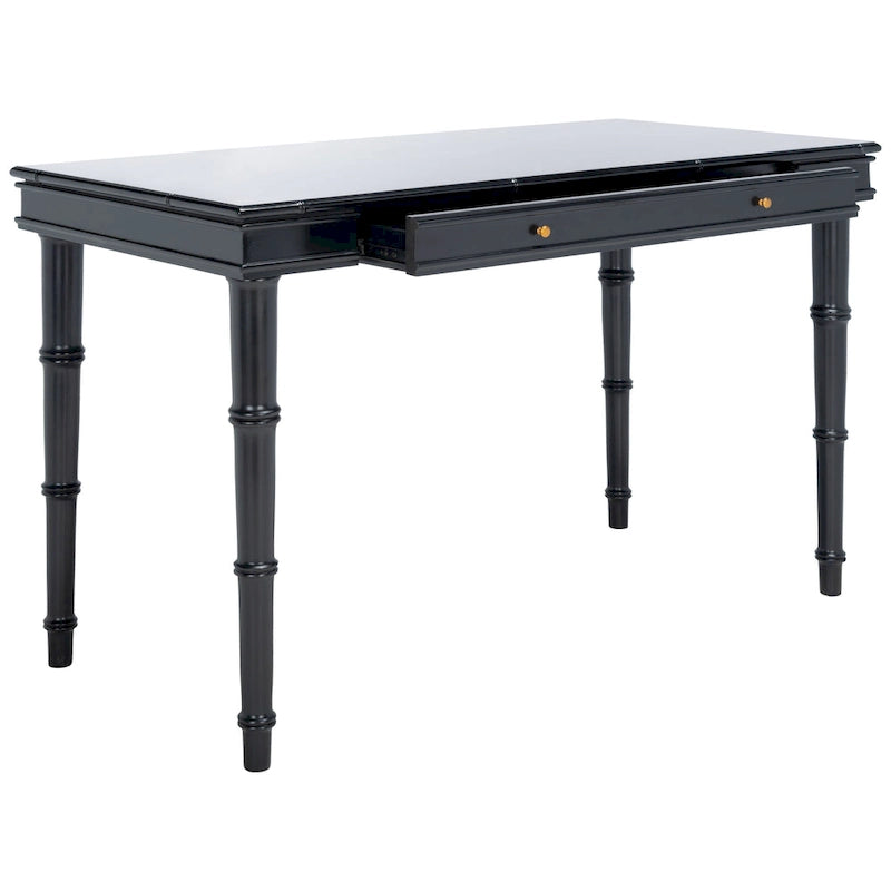 Modern Coastal Writing Desk with 1 Drawer - Bamboo-Inspired Wood Frame Office Furniture
