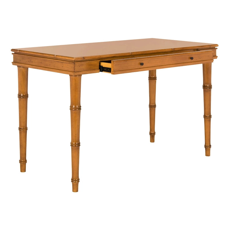 Modern Coastal Writing Desk with 1 Drawer - Bamboo-Inspired Wood Frame Office Furniture