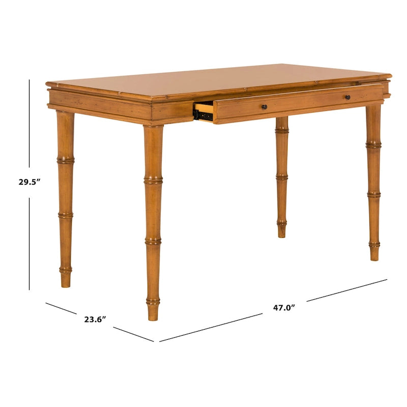 Modern Coastal Writing Desk with 1 Drawer - Bamboo-Inspired Wood Frame Office Furniture