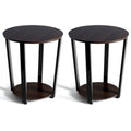 Set of 2 Industrial End Tables with 2-Tier Storage - Round Side Tables 19.5" Walnut Nightstands for Living Room Bedroom