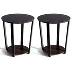 Set of 2 Industrial End Tables with 2-Tier Storage - Round Side Tables 19.5" Walnut Nightstands for Living Room Bedroom