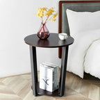 Set of 2 Industrial End Tables with 2-Tier Storage - Round Side Tables 19.5" Walnut Nightstands for Living Room Bedroom