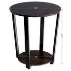Set of 2 Industrial End Tables with 2-Tier Storage - Round Side Tables 19.5" Walnut Nightstands for Living Room Bedroom