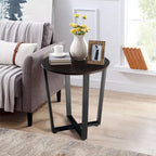Set of 2 Industrial End Tables with 2-Tier Storage - Round Side Tables 19.5" Walnut Nightstands for Living Room Bedroom