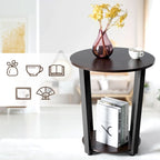 Set of 2 Industrial End Tables with 2-Tier Storage - Round Side Tables 19.5" Walnut Nightstands for Living Room Bedroom