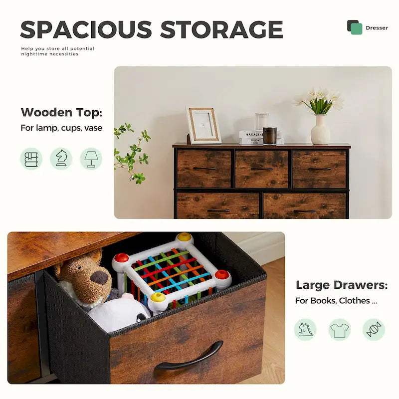 Tall Dresser Storage Tower with 9 Fabric Drawers