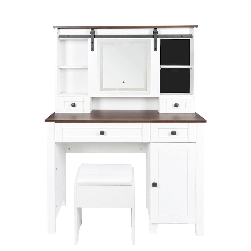 Farmhouse Makeup Vanity with Mirror and Lights