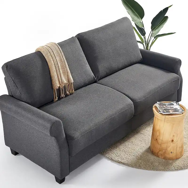 Upholstered 3-Seater Sofa with Rounded Arms | 78"L Woven Fabric Couch | Tool-Free Assembly | 750 lbs Capacity | Beige/Grey Options