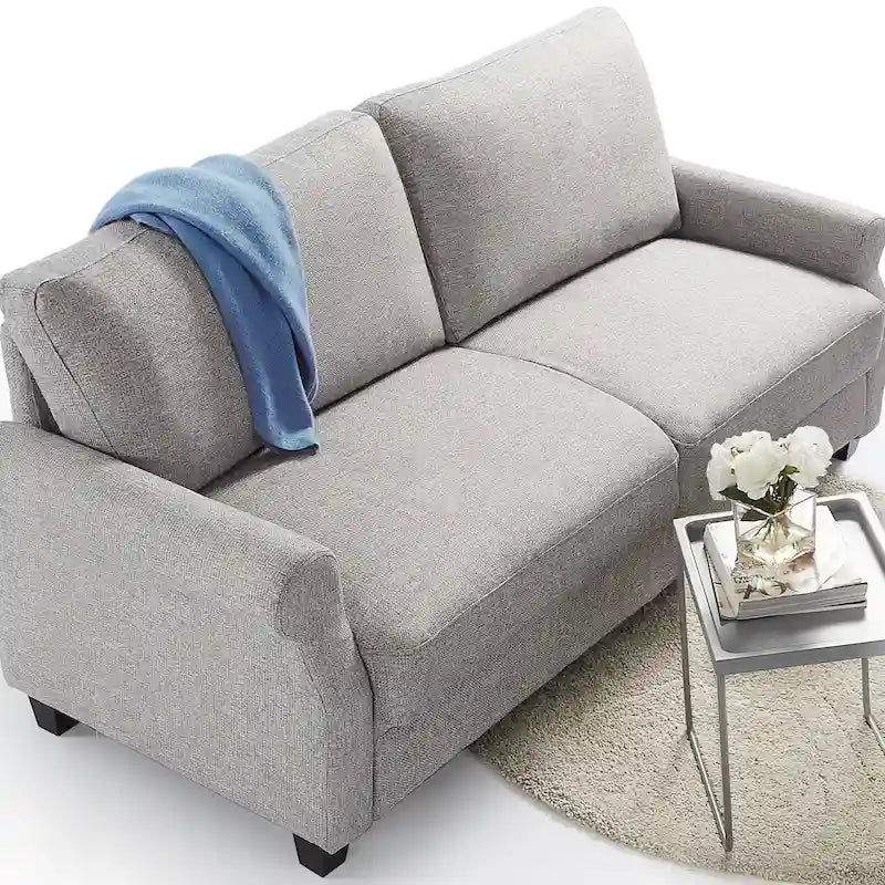 Upholstered 3-Seater Sofa with Rounded Arms | 78"L Woven Fabric Couch | Tool-Free Assembly | 750 lbs Capacity | Beige/Grey Options