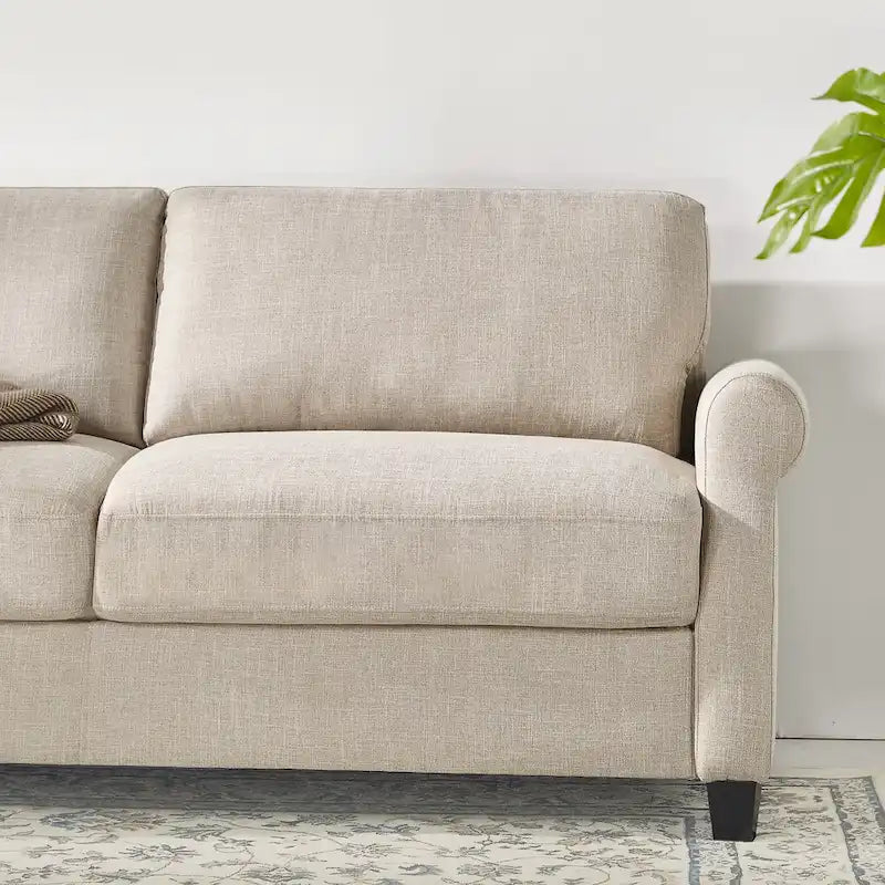 Upholstered 3-Seater Sofa with Rounded Arms | 78"L Woven Fabric Couch | Tool-Free Assembly | 750 lbs Capacity | Beige/Grey Options