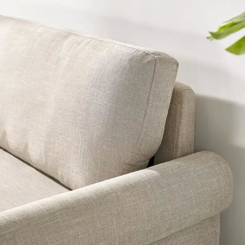 Upholstered 3-Seater Sofa with Rounded Arms | 78"L Woven Fabric Couch | Tool-Free Assembly | 750 lbs Capacity | Beige/Grey Options