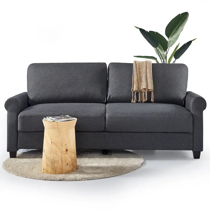 Upholstered 3-Seater Sofa with Rounded Arms | 78"L Woven Fabric Couch | Tool-Free Assembly | 750 lbs Capacity | Beige/Grey Options