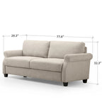 Upholstered 3-Seater Sofa with Rounded Arms | 78"L Woven Fabric Couch | Tool-Free Assembly | 750 lbs Capacity | Beige/Grey Options