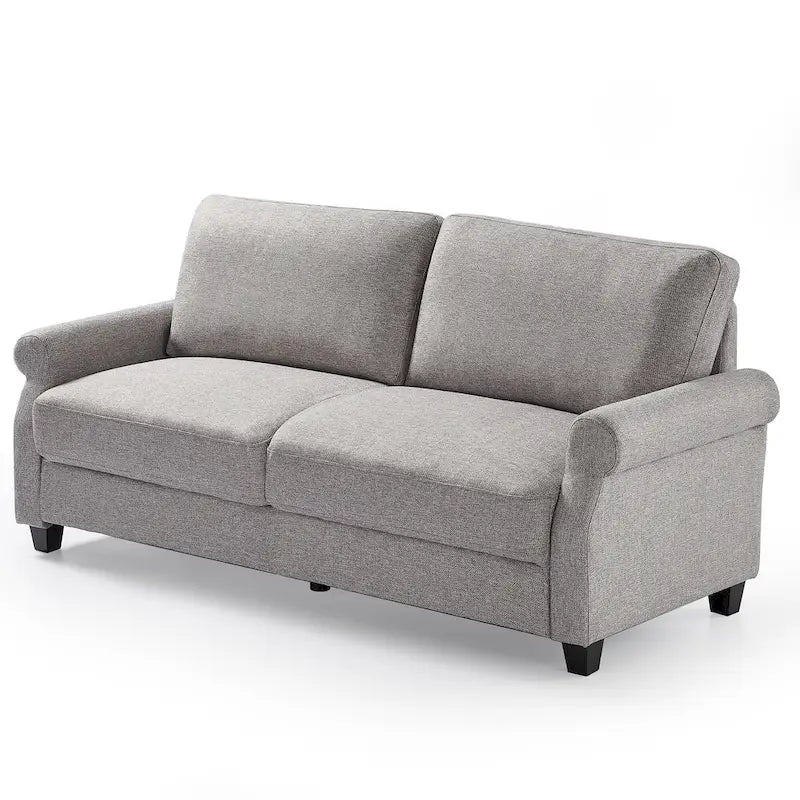 Upholstered 3-Seater Sofa with Rounded Arms | 78"L Woven Fabric Couch | Tool-Free Assembly | 750 lbs Capacity | Beige/Grey Options