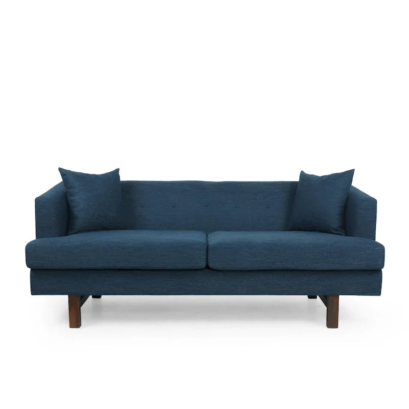 3-Seater Upholstered Sofa Mid-Century Modern Design Birch Wood Legs 73.5"W x 30.25"D x 29.25"H Living Room Furniture with Accent Pillows