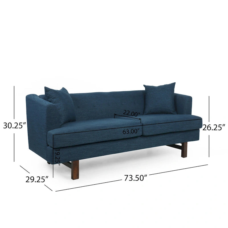3-Seater Upholstered Sofa Mid-Century Modern Design Birch Wood Legs 73.5"W x 30.25"D x 29.25"H Living Room Furniture with Accent Pillows