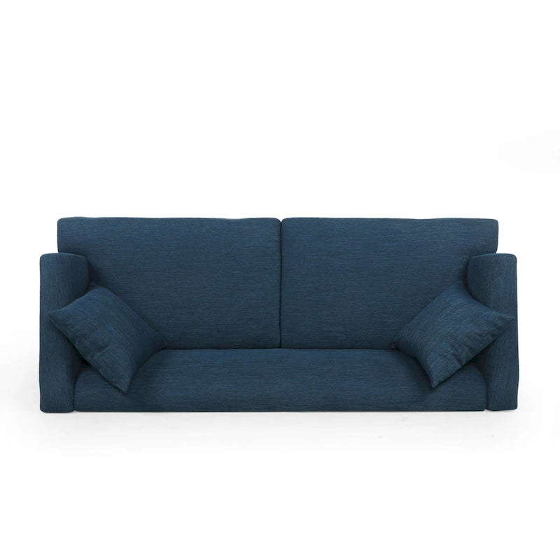 3-Seater Upholstered Sofa Mid-Century Modern Design Birch Wood Legs 73.5"W x 30.25"D x 29.25"H Living Room Furniture with Accent Pillows