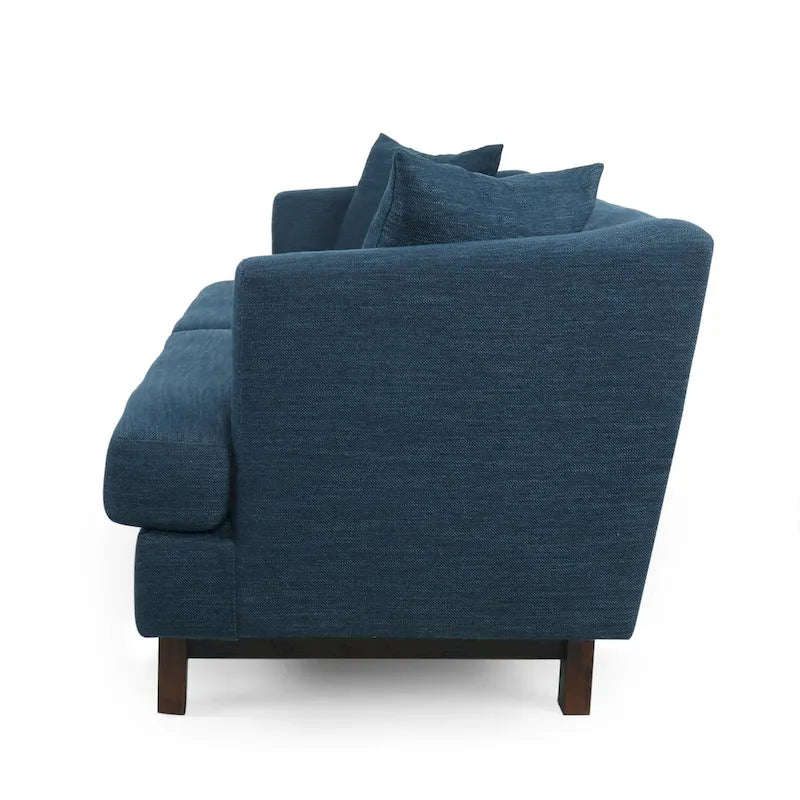 3-Seater Upholstered Sofa Mid-Century Modern Design Birch Wood Legs 73.5"W x 30.25"D x 29.25"H Living Room Furniture with Accent Pillows