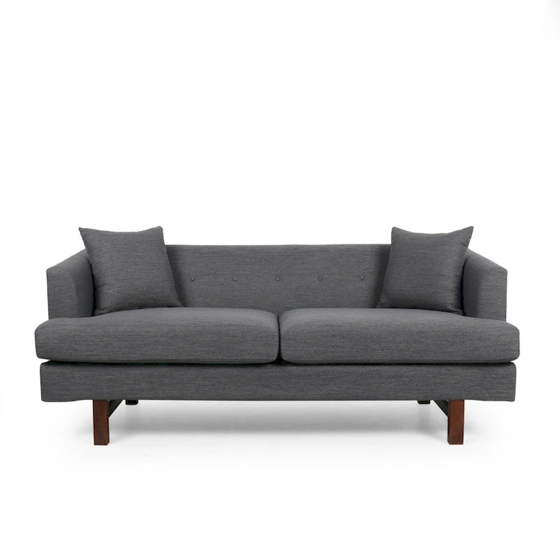 3-Seater Upholstered Sofa Mid-Century Modern Design Birch Wood Legs 73.5"W x 30.25"D x 29.25"H Living Room Furniture with Accent Pillows