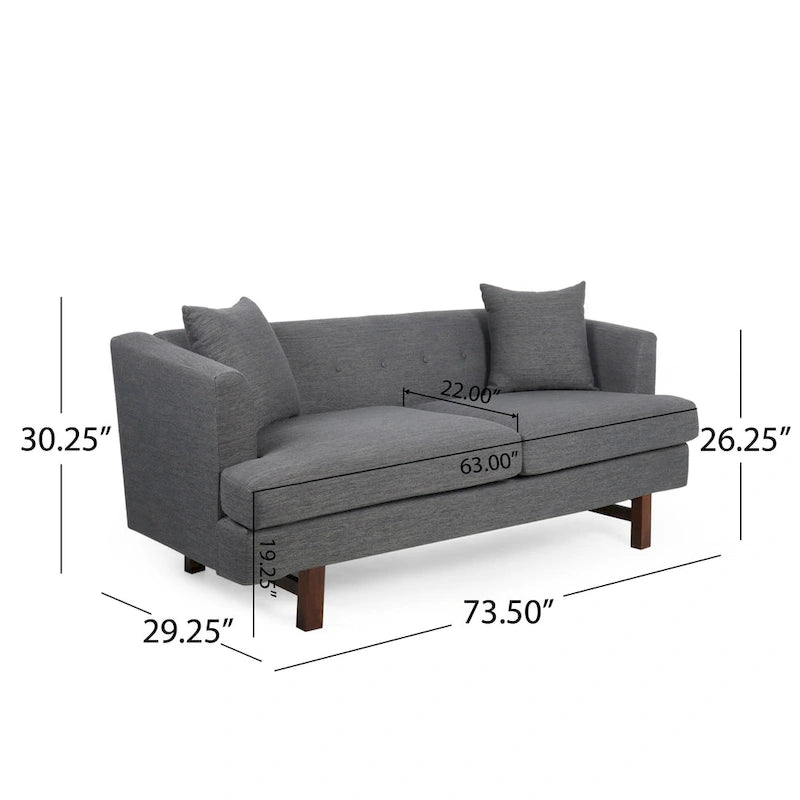 3-Seater Upholstered Sofa Mid-Century Modern Design Birch Wood Legs 73.5"W x 30.25"D x 29.25"H Living Room Furniture with Accent Pillows