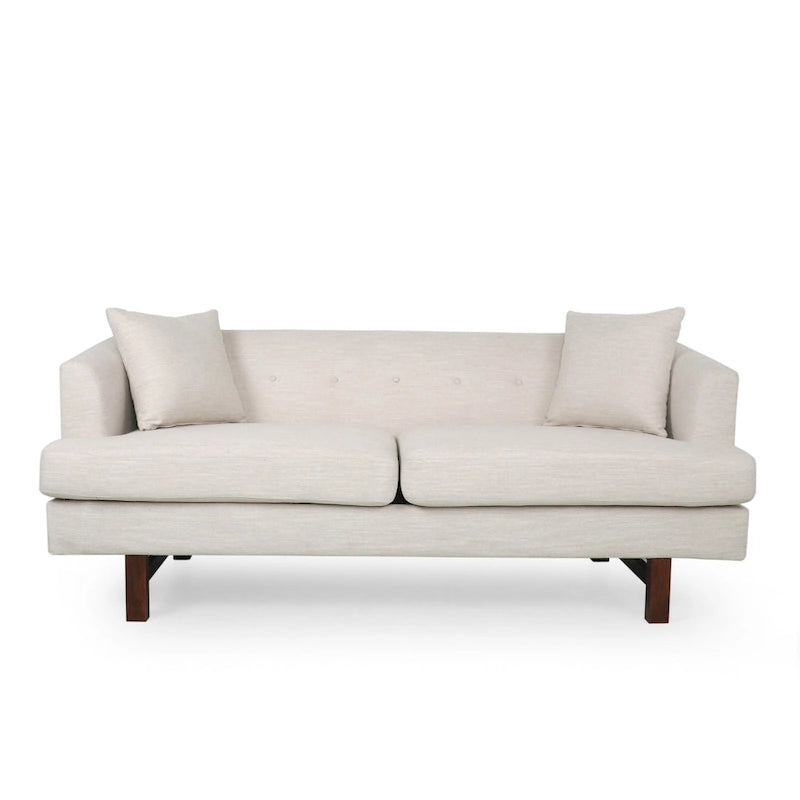 3-Seater Upholstered Sofa Mid-Century Modern Design Birch Wood Legs 73.5"W x 30.25"D x 29.25"H Living Room Furniture with Accent Pillows