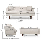 3-Seater Upholstered Sofa Mid-Century Modern Design Birch Wood Legs 73.5"W x 30.25"D x 29.25"H Living Room Furniture with Accent Pillows