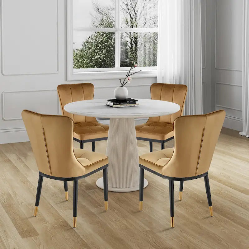 Velvet Dining Chairs Set of 2/4 - Waffle Pattern High Back, 300lbs Capacity, Metal Frame, 35.8"H x 18.9"W x 23.2"D, 8 Colors Available