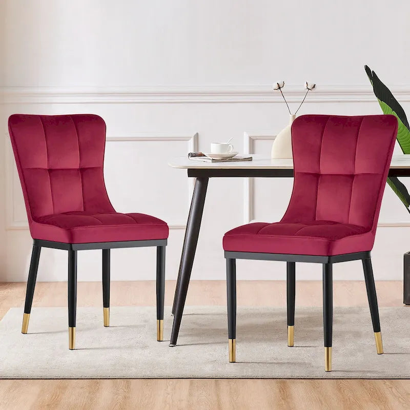 Velvet Dining Chairs Set of 2/4 - Waffle Pattern High Back, 300lbs Capacity, Metal Frame, 35.8"H x 18.9"W x 23.2"D, 8 Colors Available