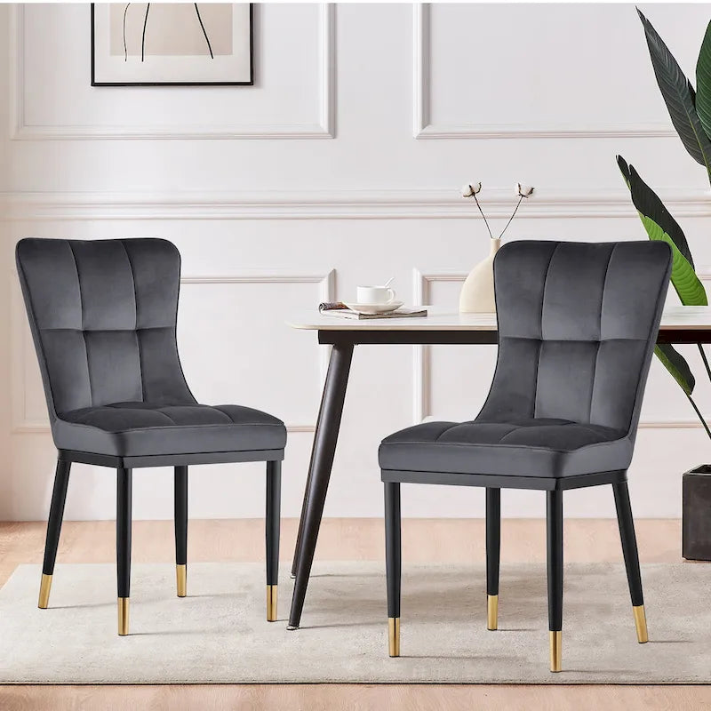 Velvet Dining Chairs Set of 2/4 - Waffle Pattern High Back, 300lbs Capacity, Metal Frame, 35.8"H x 18.9"W x 23.2"D, 8 Colors Available