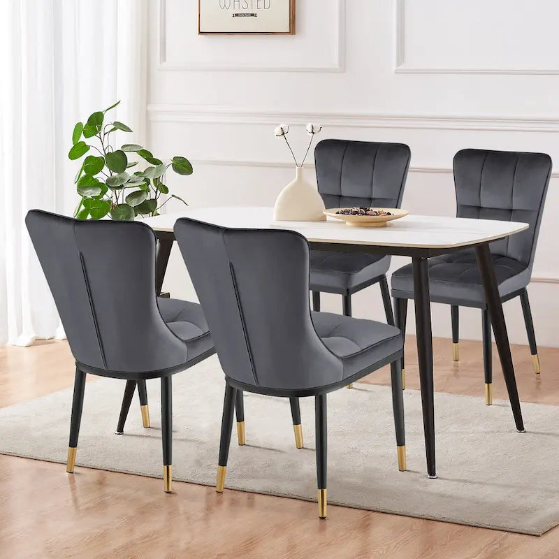 Velvet Dining Chairs Set of 2/4 - Waffle Pattern High Back, 300lbs Capacity, Metal Frame, 35.8"H x 18.9"W x 23.2"D, 8 Colors Available