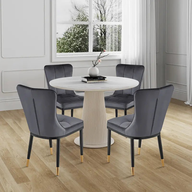 Velvet Dining Chairs Set of 2/4 - Waffle Pattern High Back, 300lbs Capacity, Metal Frame, 35.8"H x 18.9"W x 23.2"D, 8 Colors Available