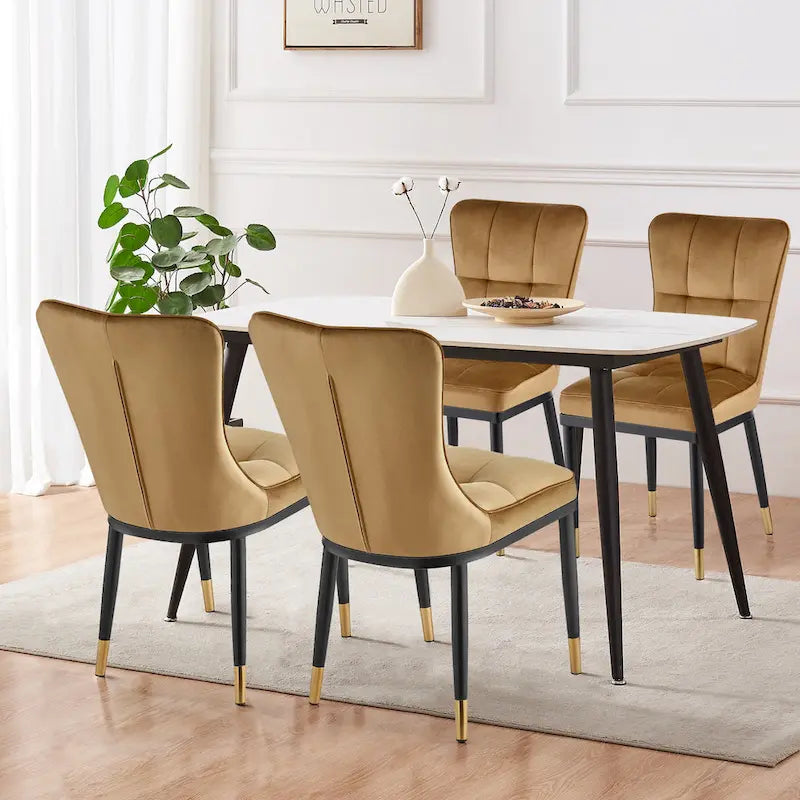 Velvet Dining Chairs Set of 2/4 - Waffle Pattern High Back, 300lbs Capacity, Metal Frame, 35.8"H x 18.9"W x 23.2"D, 8 Colors Available