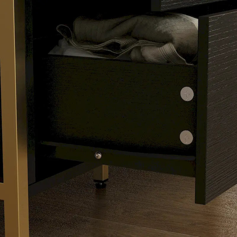 Elegant 9-Drawer Dresser with Gold Accents - Black Stripe Finish Chest