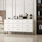 Elegant 9-Drawer Dresser with Gold Accents - Black Stripe Finish Chest