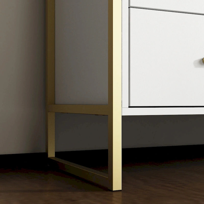 Elegant 9-Drawer Dresser with Gold Accents - Black Stripe Finish Chest